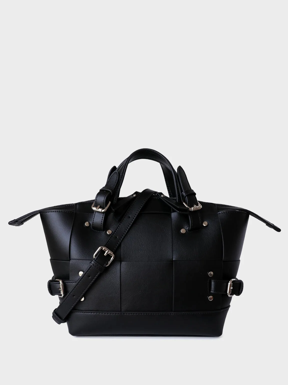 Top Handle Cassette Tote Bag Leather Woven Bucket Bag