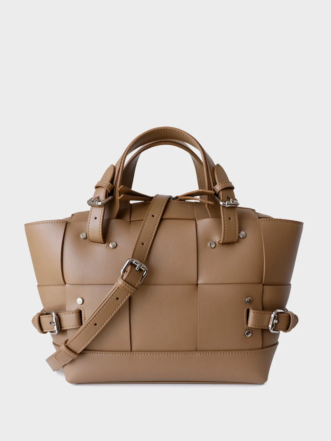 Top Handle Cassette Tote Bag Leather Woven Bucket Bag