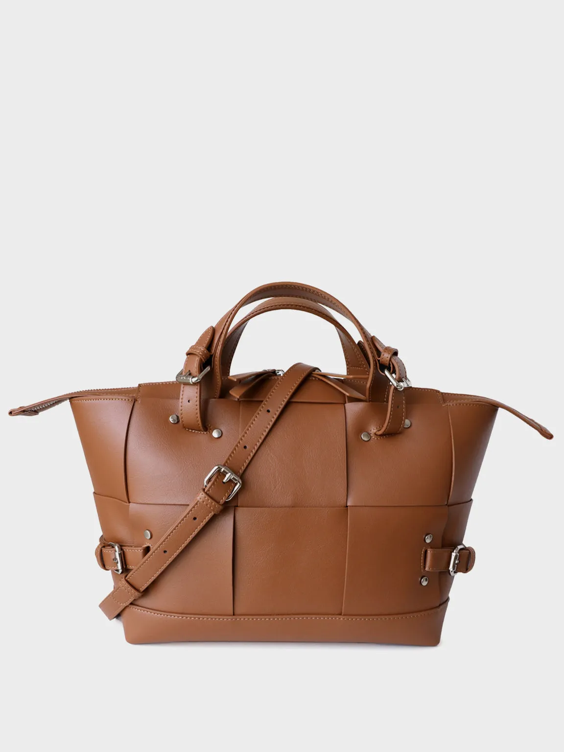 Top Handle Cassette Tote Bag Leather Woven Bucket Bag