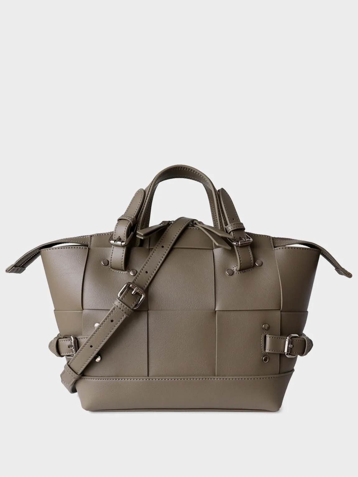 Top Handle Cassette Tote Bag Leather Woven Bucket Bag