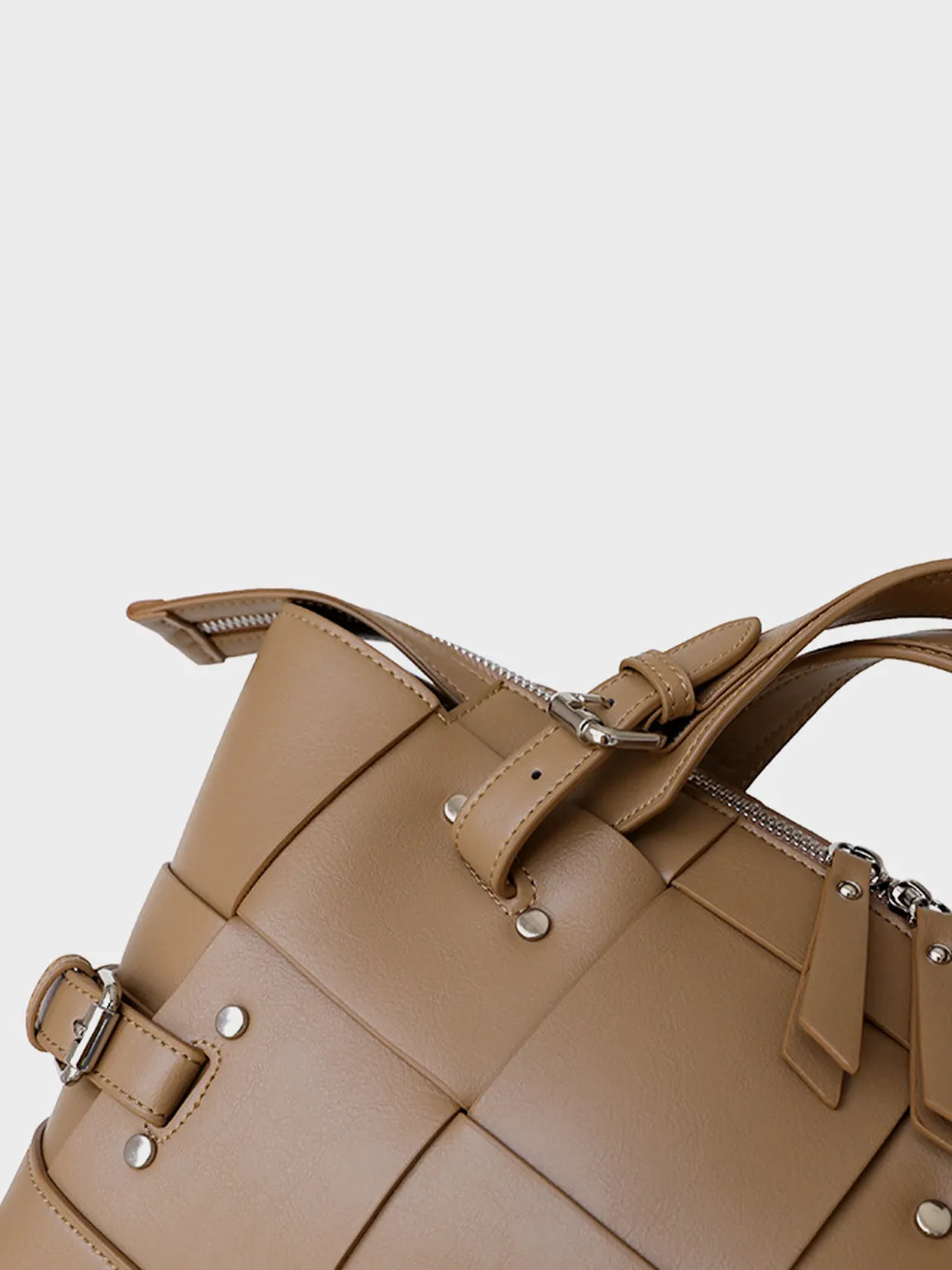 Top Handle Cassette Tote Bag Leather Woven Bucket Bag