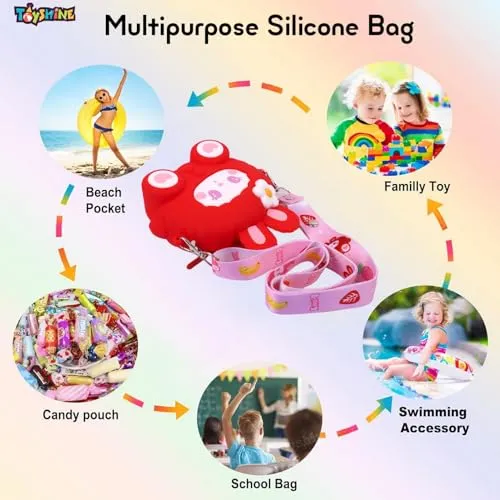 Toyshine Soft Touch Girls Mini Hanging Cute Children Side Bags with Strap, Keyring for 4~8 Years Baby Girl Boy Birthday Gift Present - Bunny Red