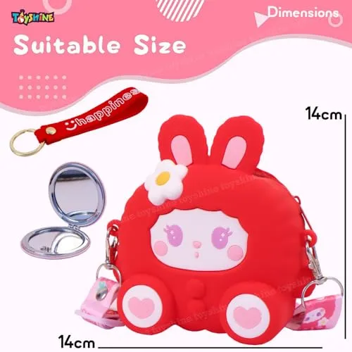 Toyshine Soft Touch Girls Mini Hanging Cute Children Side Bags with Strap, Keyring for 4~8 Years Baby Girl Boy Birthday Gift Present - Bunny Red