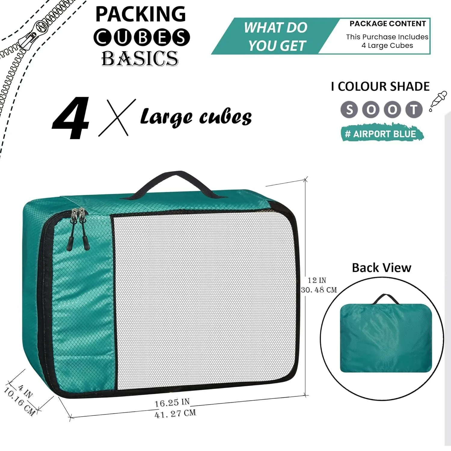 Travel Packing Cubes Organizer Bags (Pack of 4,Airport Blue)