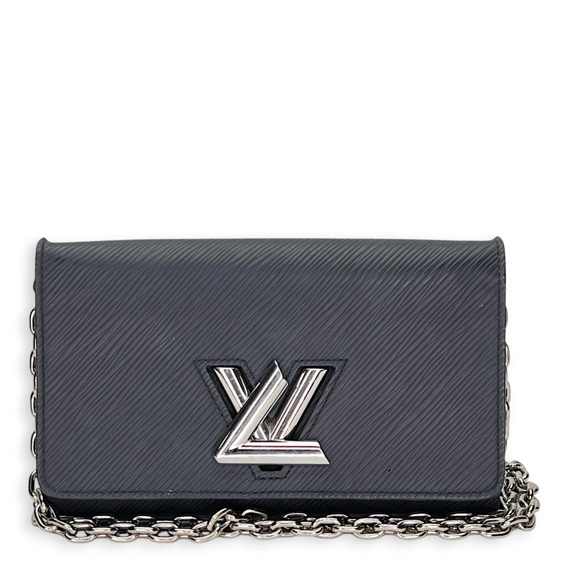 Twist Black Wallet on Chain in Epi Leather, Silver hardware
