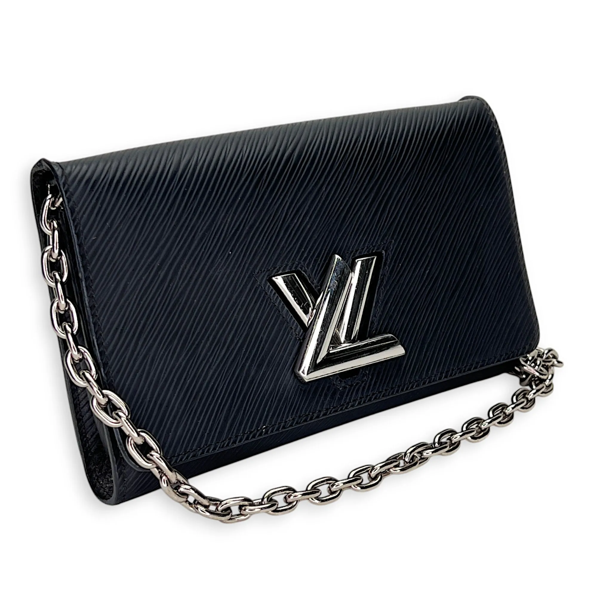 Twist Black Wallet on Chain in Epi Leather, Silver hardware