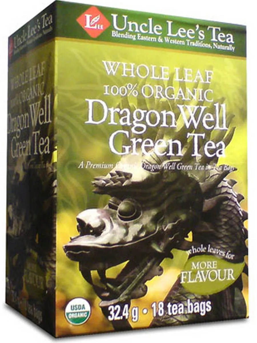 Uncle Lee's Tea, Whole Leaf, 100% Organic Dragon Well Green Tea, 18 Tea Bags
