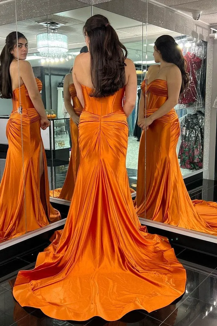 Unique Satin Off The Shoulder Long Prom Dress with Slit