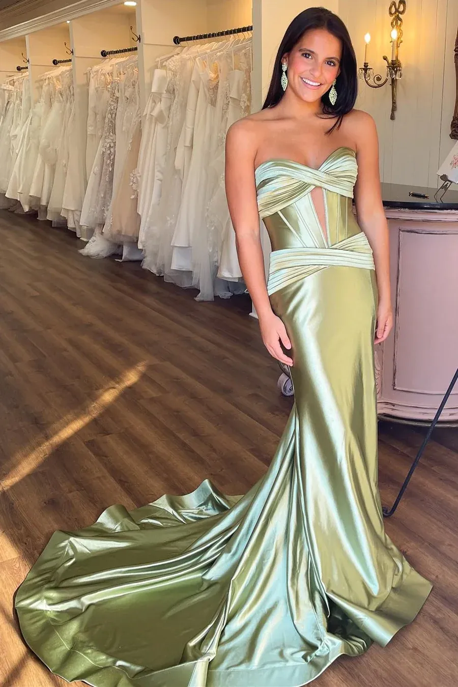 Unique Satin Off The Shoulder Long Prom Dress with Slit