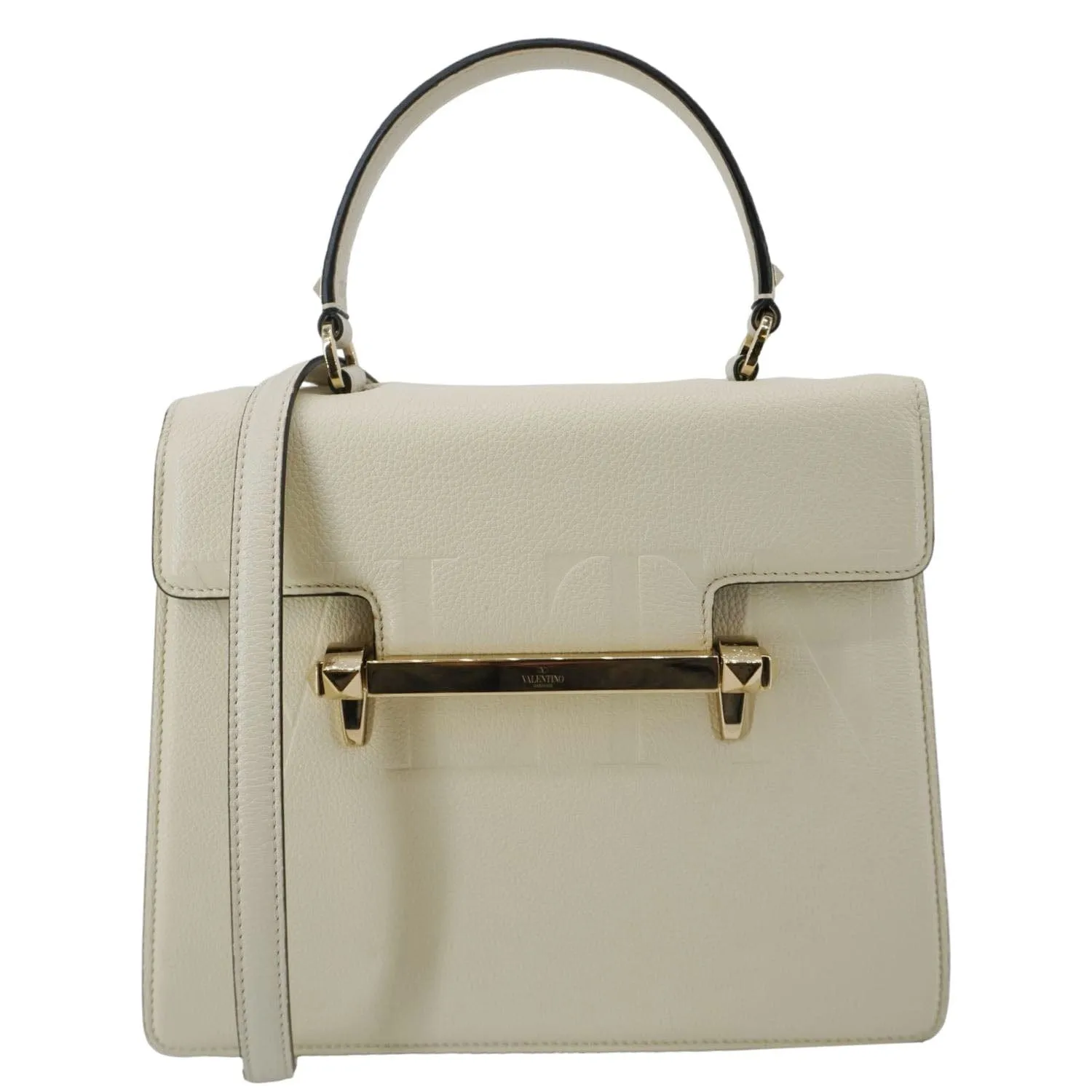 VALENTINO Uptown Embossed VLTN Top Handle Crossbody Bag Cream