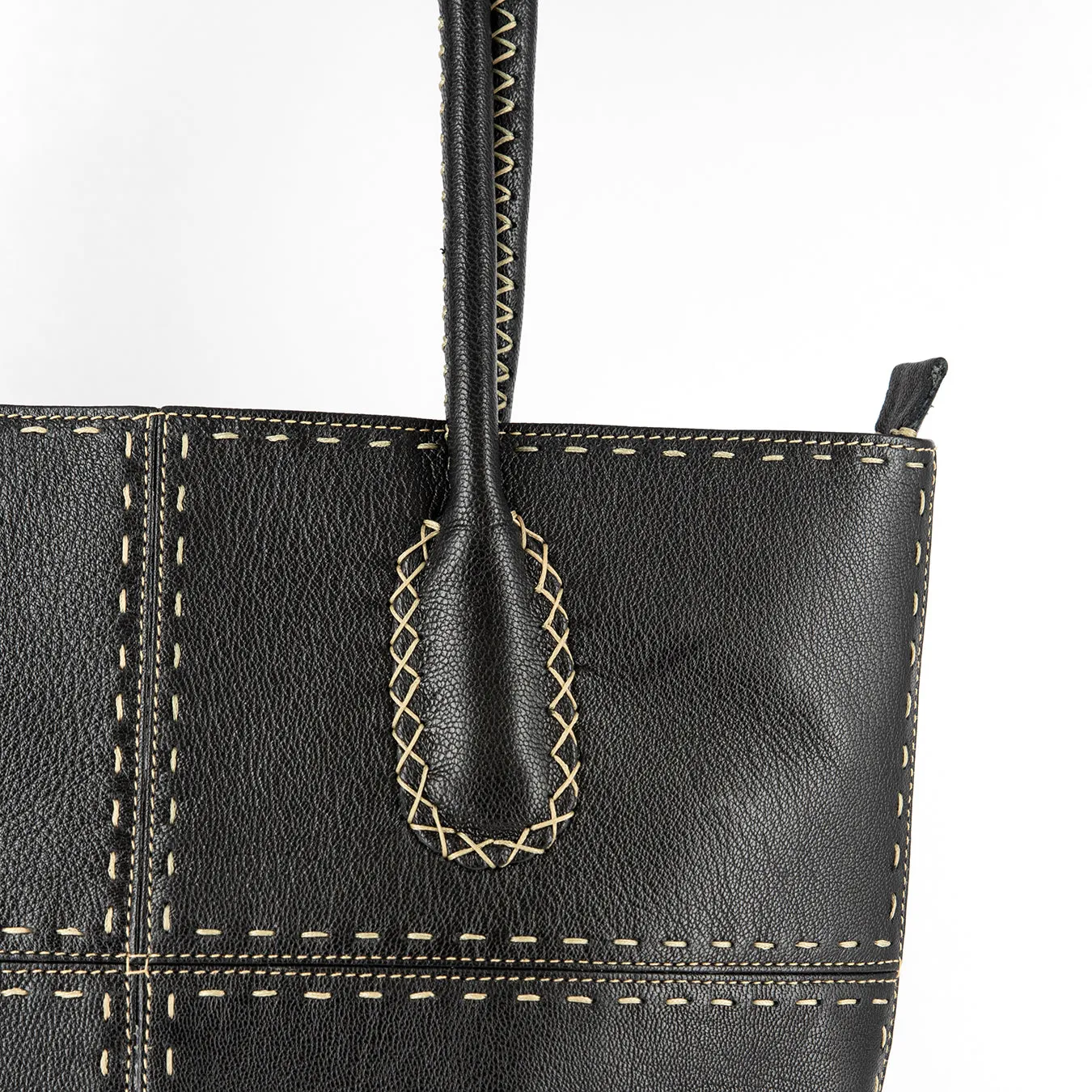 Vanessa : Ladies Leather Shopper Handbag in Black Cayak