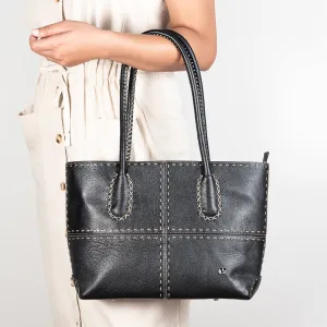 Vanessa : Ladies Leather Shopper Handbag in Black Cayak