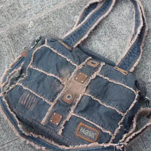 Vintage Blue Denim Womens HandBags Courier Bag Blue Denim Messenger Bags For Men