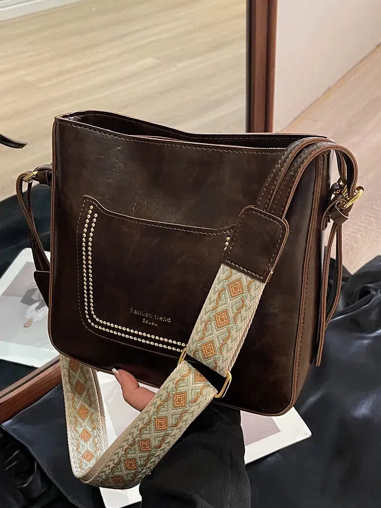 Vintage Leather Bucket Shaped Bag