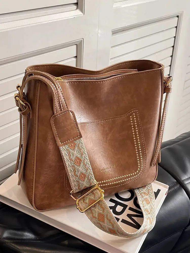 Vintage Leather Bucket Shaped Bag