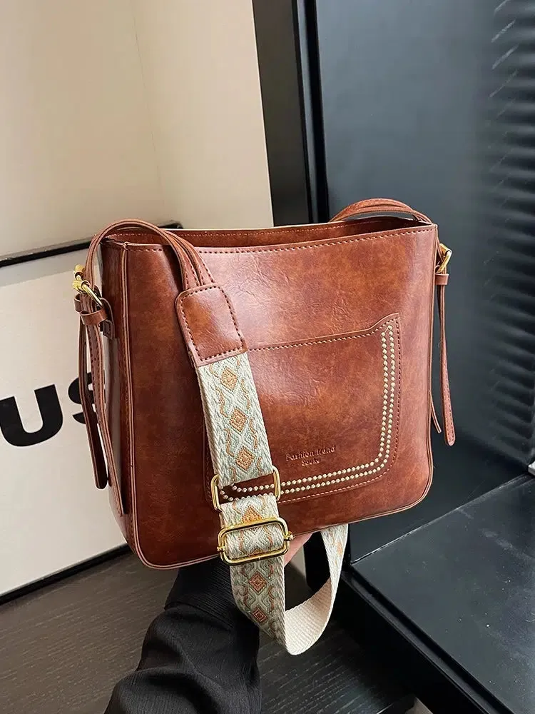 Vintage Leather Bucket Shaped Bag