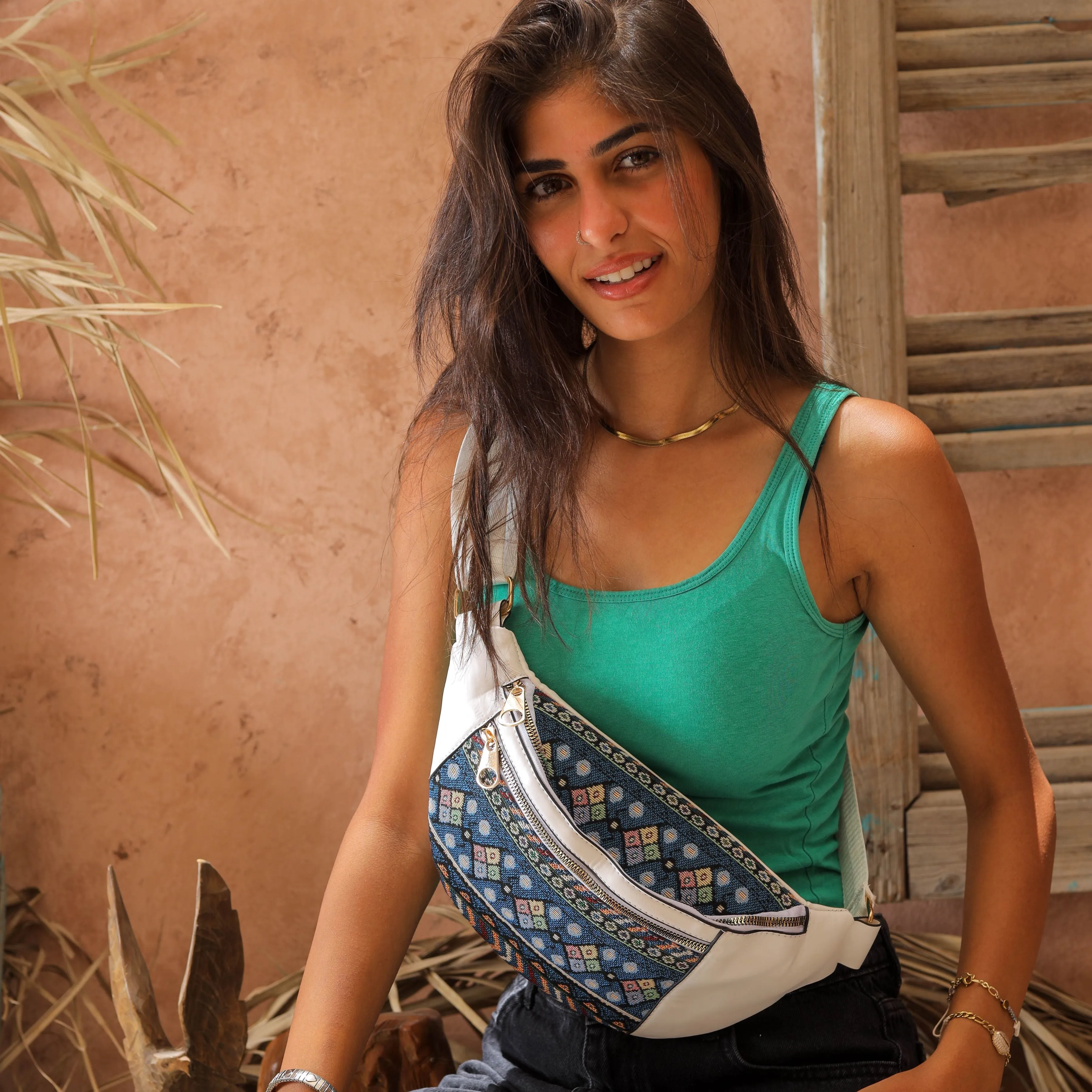 Waist Bag Squares and Arrows White