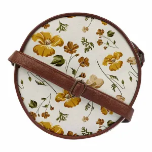 White & Yellow Floral Round Sling Bag
