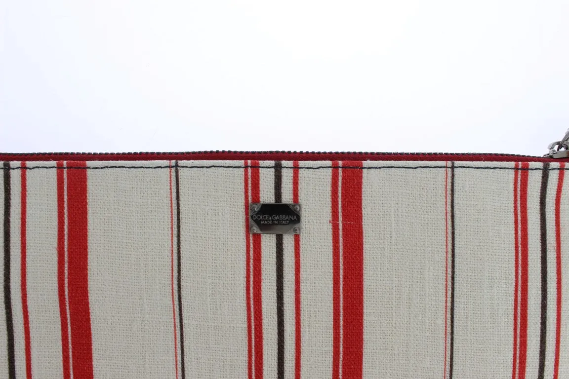 White Red Striped Linen Shoulder Messenger Bag