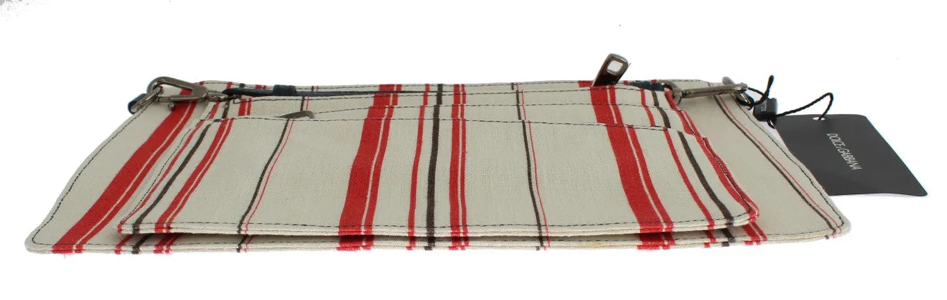 White Red Striped Linen Shoulder Messenger Bag
