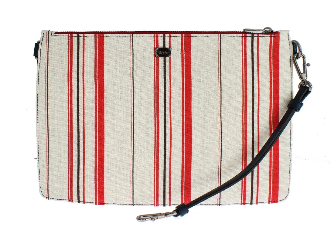 White Red Striped Linen Shoulder Messenger Bag