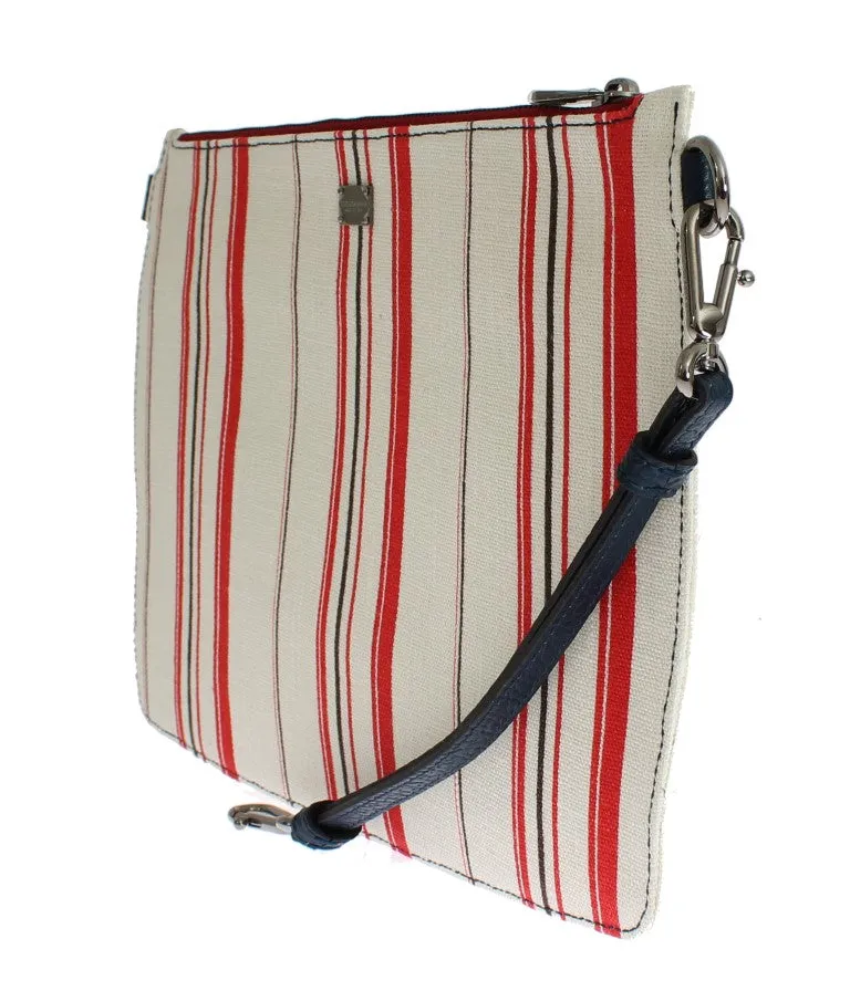 White Red Striped Linen Shoulder Messenger Bag