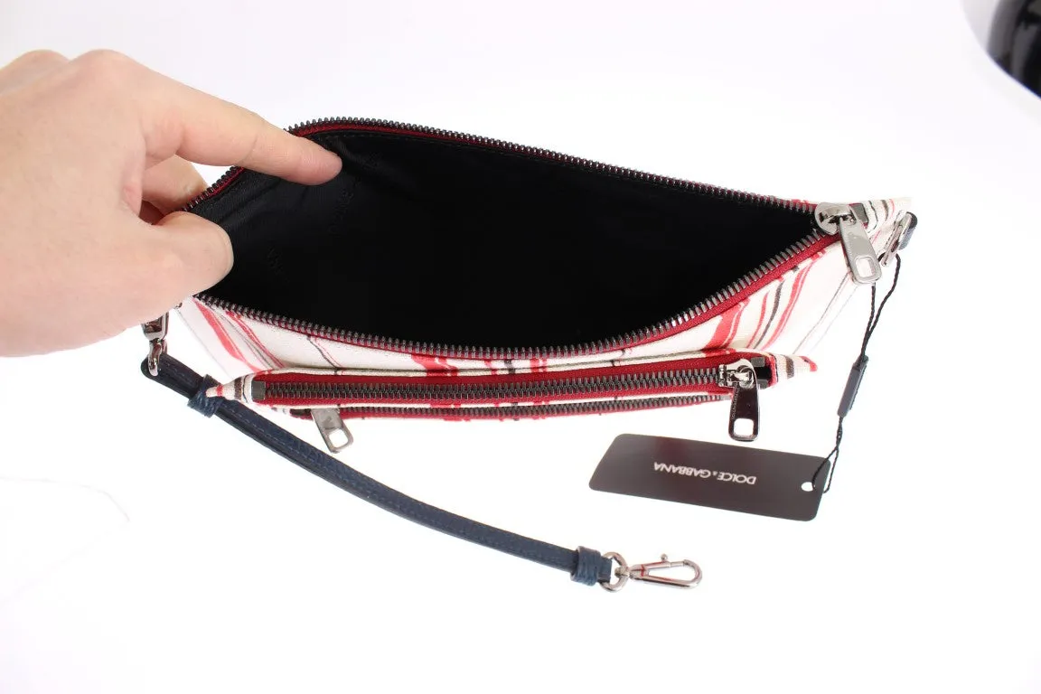 White Red Striped Linen Shoulder Messenger Bag