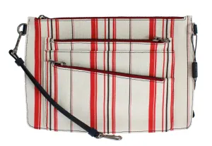 White Red Striped Linen Shoulder Messenger Bag