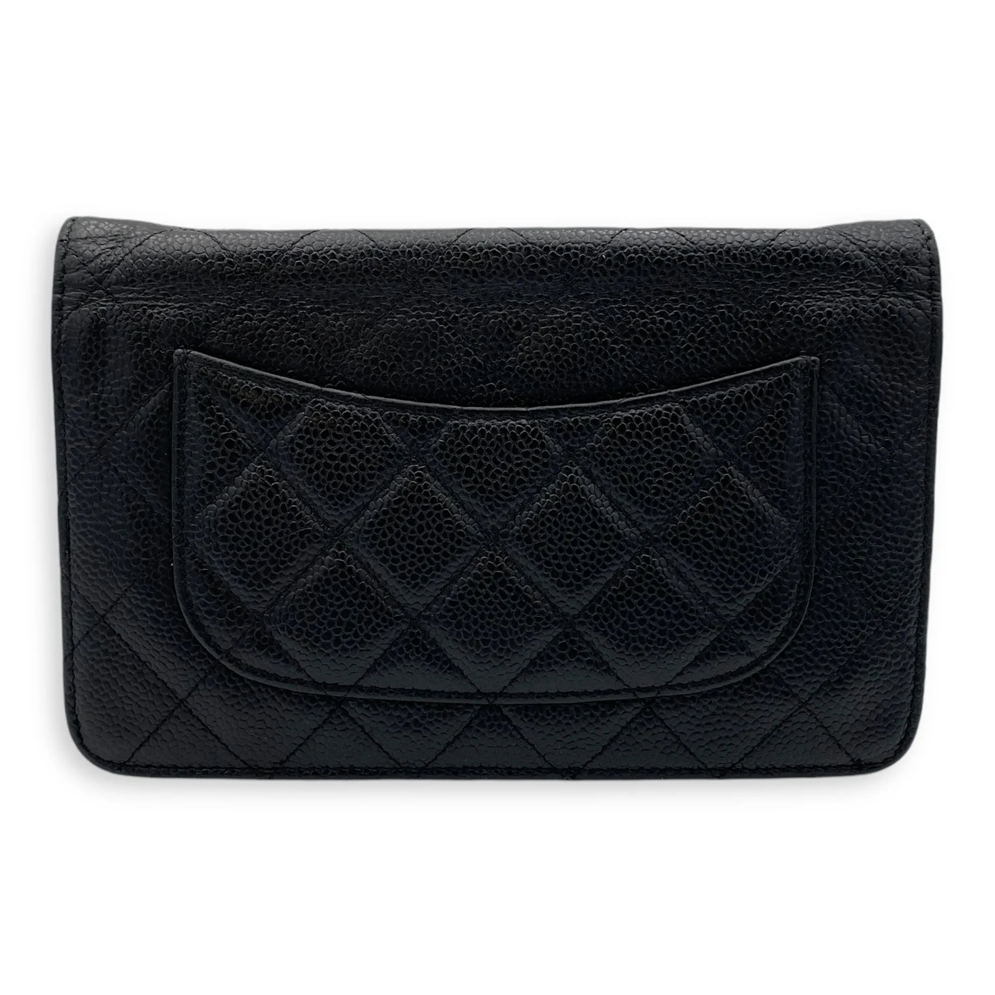 WOC Wallet On Chain Small Black in Caviar Leather, Gold hardware