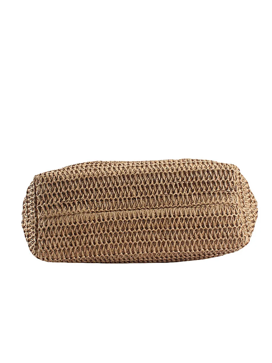 Women Summer Pure Color Straw Weave Shoulder Bag