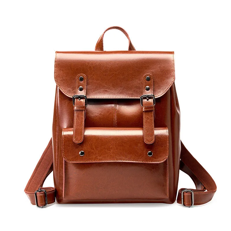 Women's Cowhide Computer College Style Large Capacity Backpacks