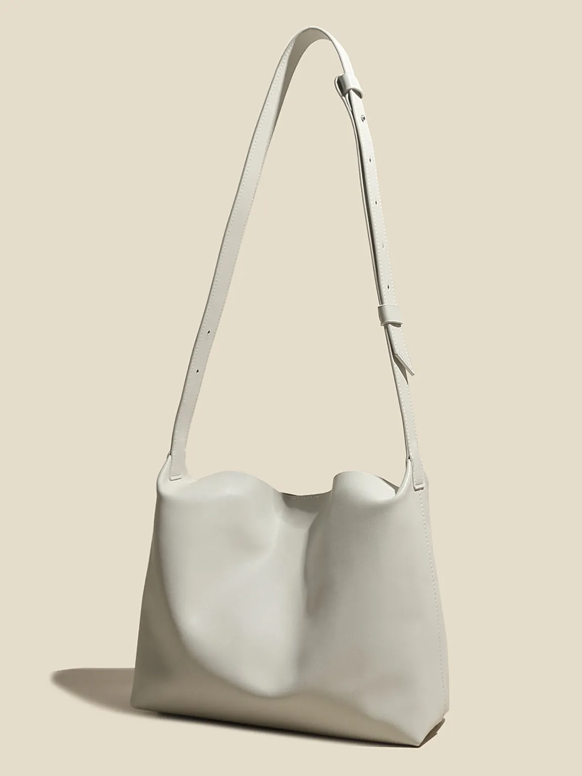 Women's Minimal Soft Leather Shoulder Bag Single Strap Hobo Tote Bag