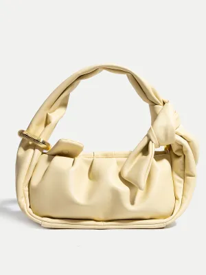 Women's Puffy Mini Bag Chunky Soft Leather Pouch Ruched Clutch