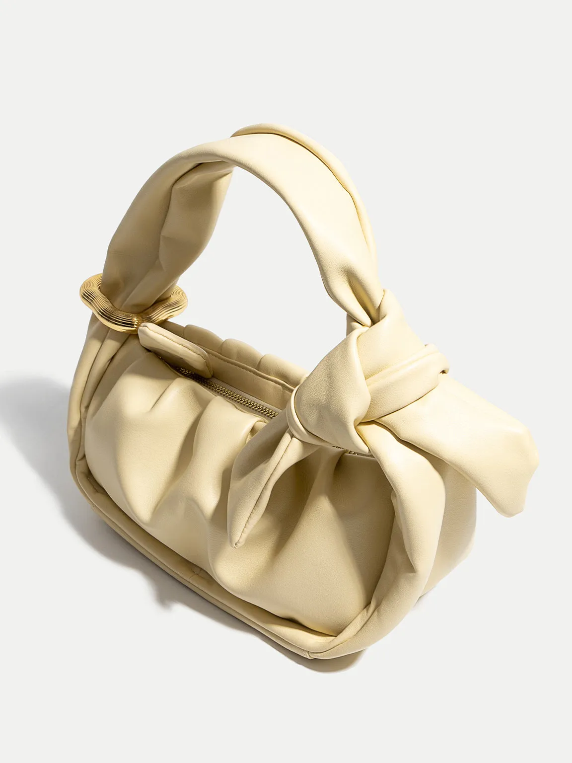 Women's Puffy Mini Bag Chunky Soft Leather Pouch Ruched Clutch