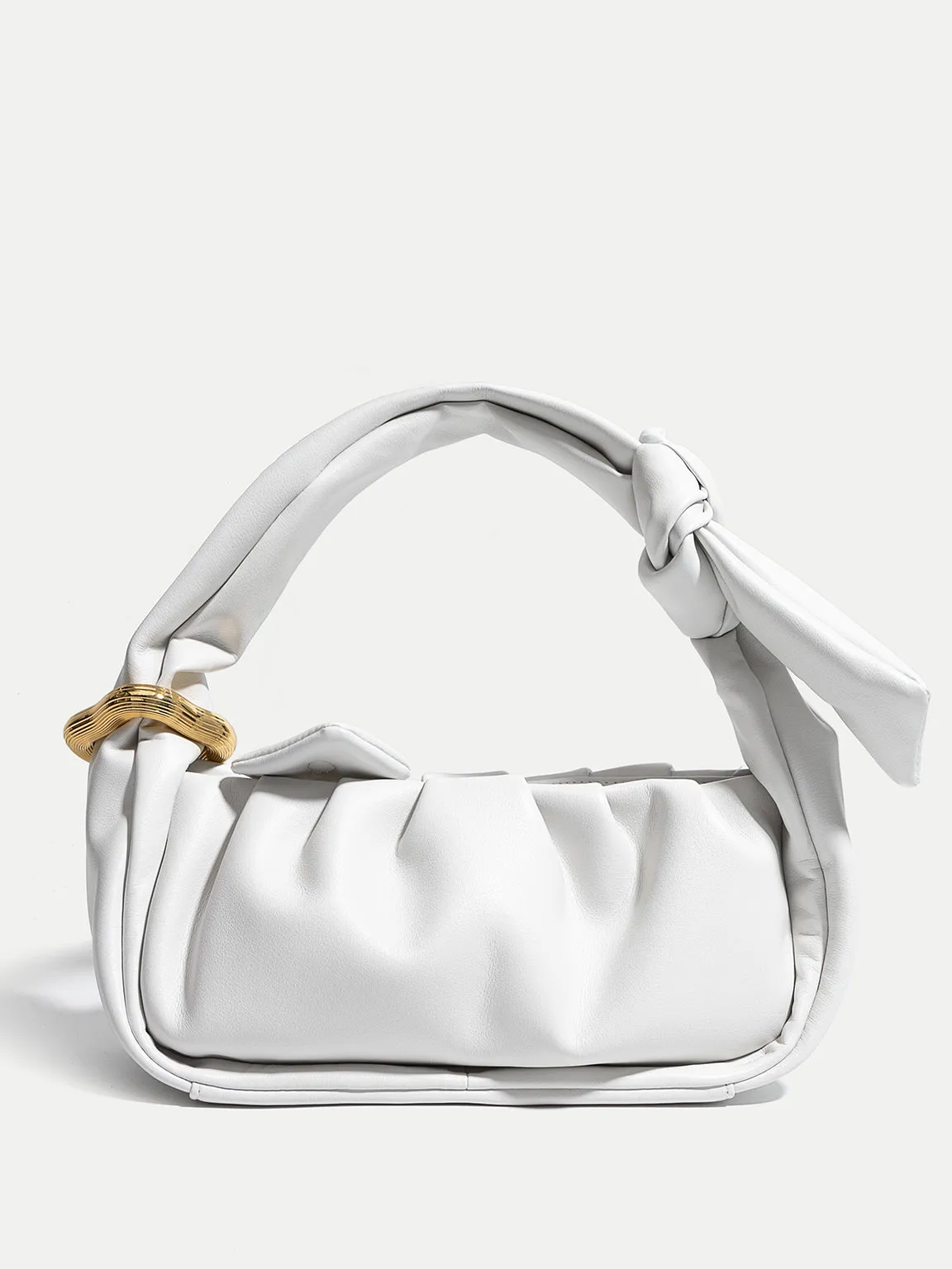 Women's Puffy Mini Bag Chunky Soft Leather Pouch Ruched Clutch