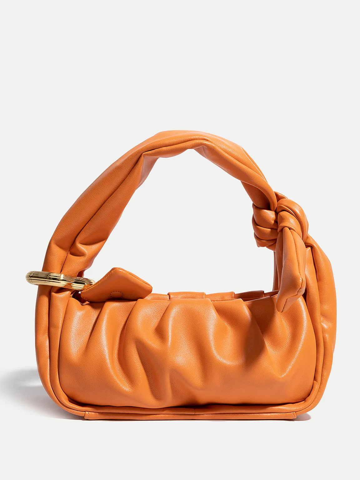 Women's Puffy Mini Bag Chunky Soft Leather Pouch Ruched Clutch