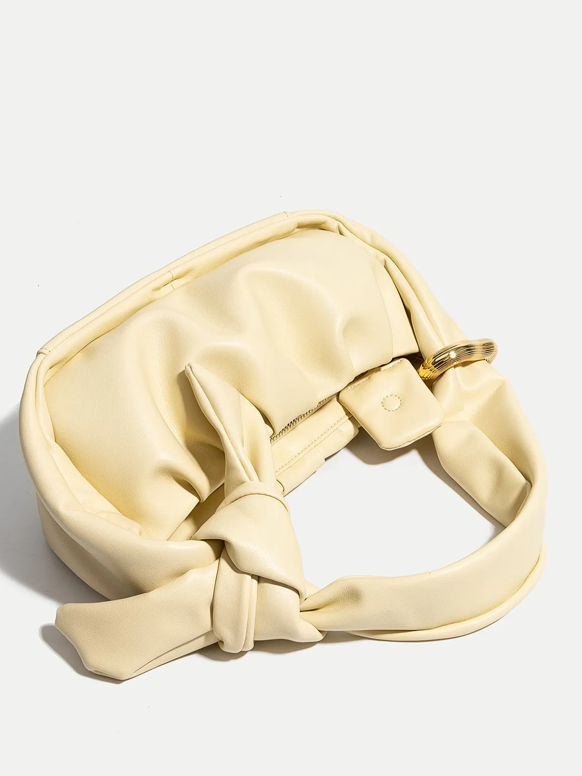 Women's Puffy Mini Bag Chunky Soft Leather Pouch Ruched Clutch