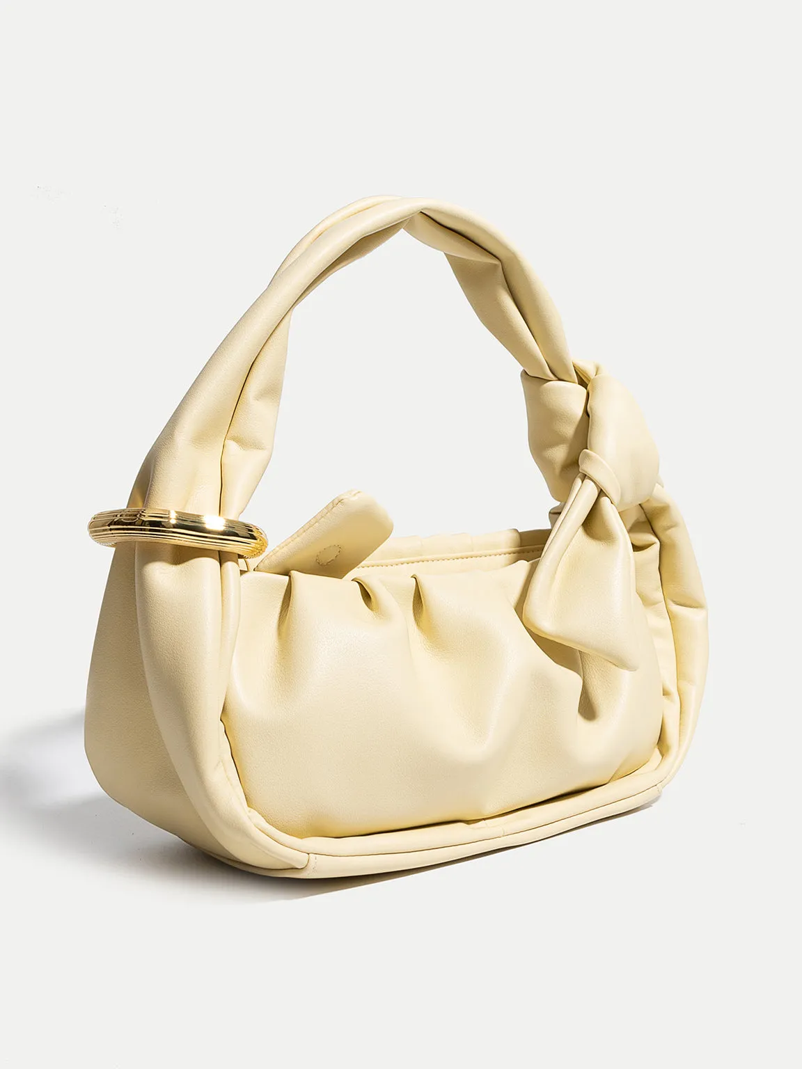 Women's Puffy Mini Bag Chunky Soft Leather Pouch Ruched Clutch