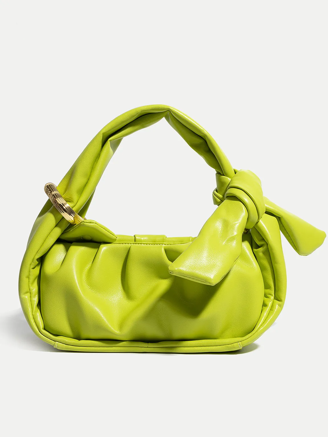 Women's Puffy Mini Bag Chunky Soft Leather Pouch Ruched Clutch
