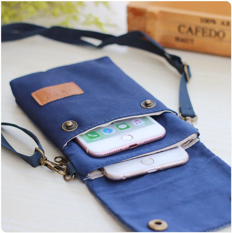 Women's Seam Label Solid Color Canvas Layers Crossbody Bags