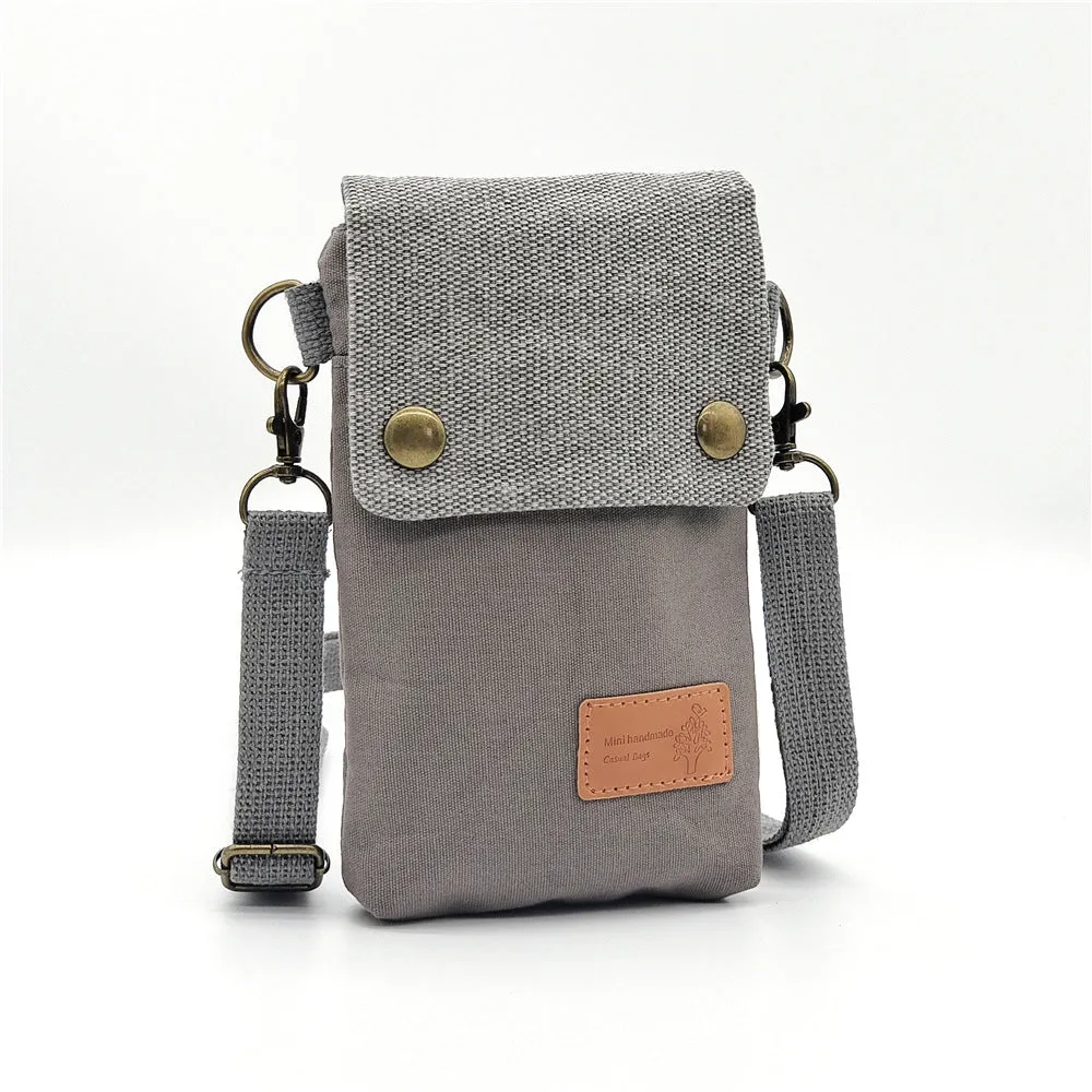 Women's Seam Label Solid Color Canvas Layers Crossbody Bags