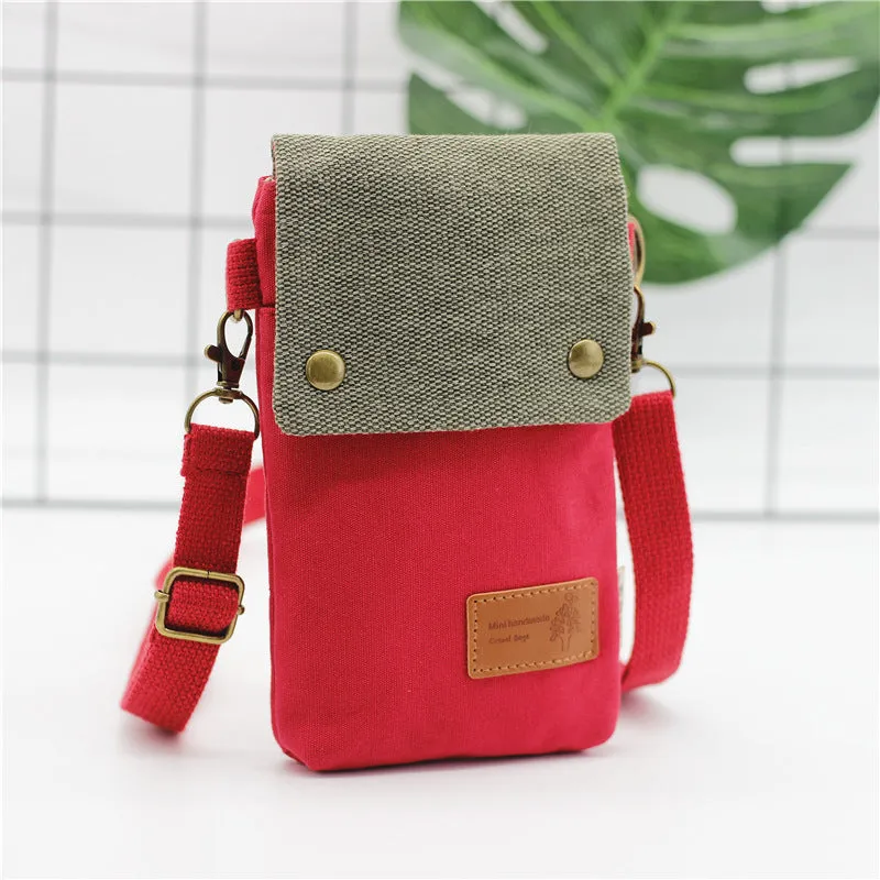 Women's Seam Label Solid Color Canvas Layers Crossbody Bags