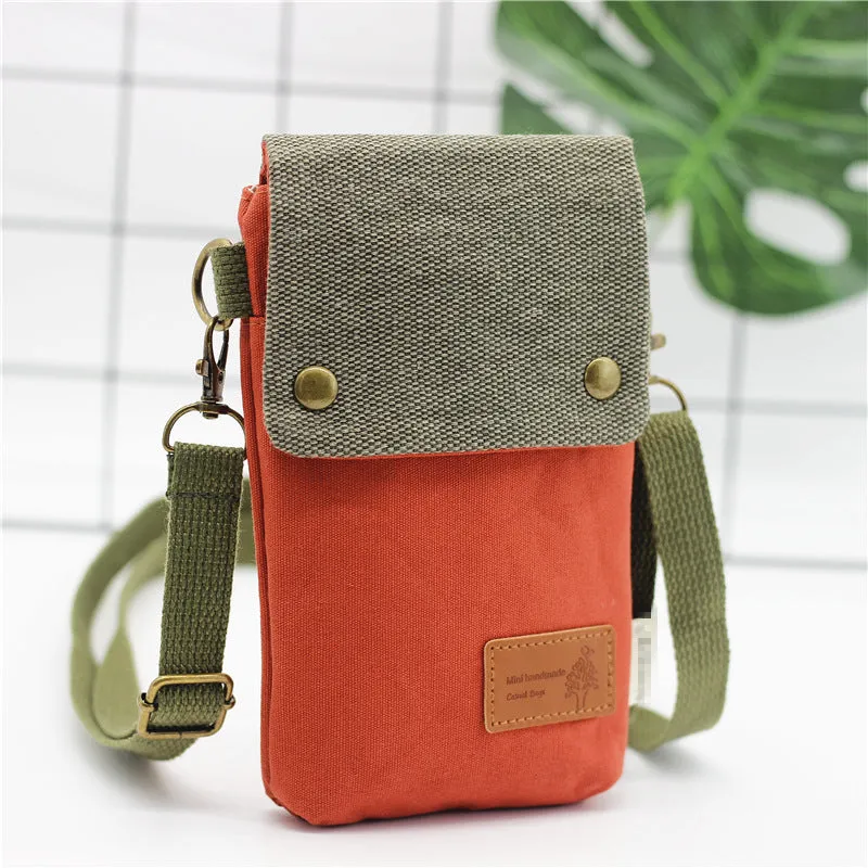 Women's Seam Label Solid Color Canvas Layers Crossbody Bags