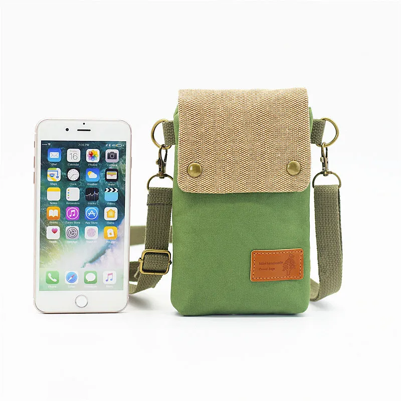 Women's Seam Label Solid Color Canvas Layers Crossbody Bags