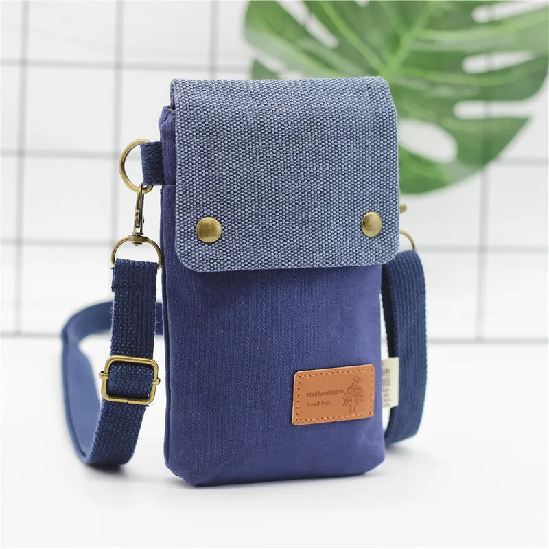 Women's Seam Label Solid Color Canvas Layers Crossbody Bags