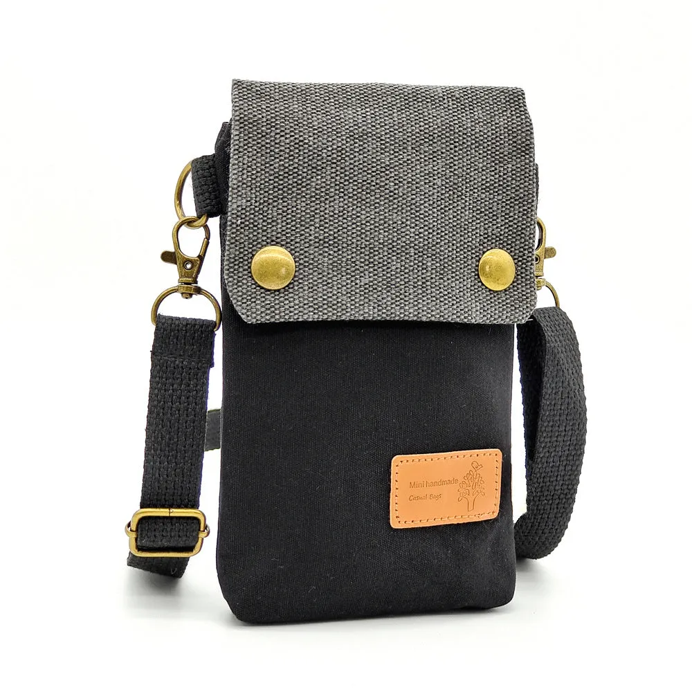 Women's Seam Label Solid Color Canvas Layers Crossbody Bags