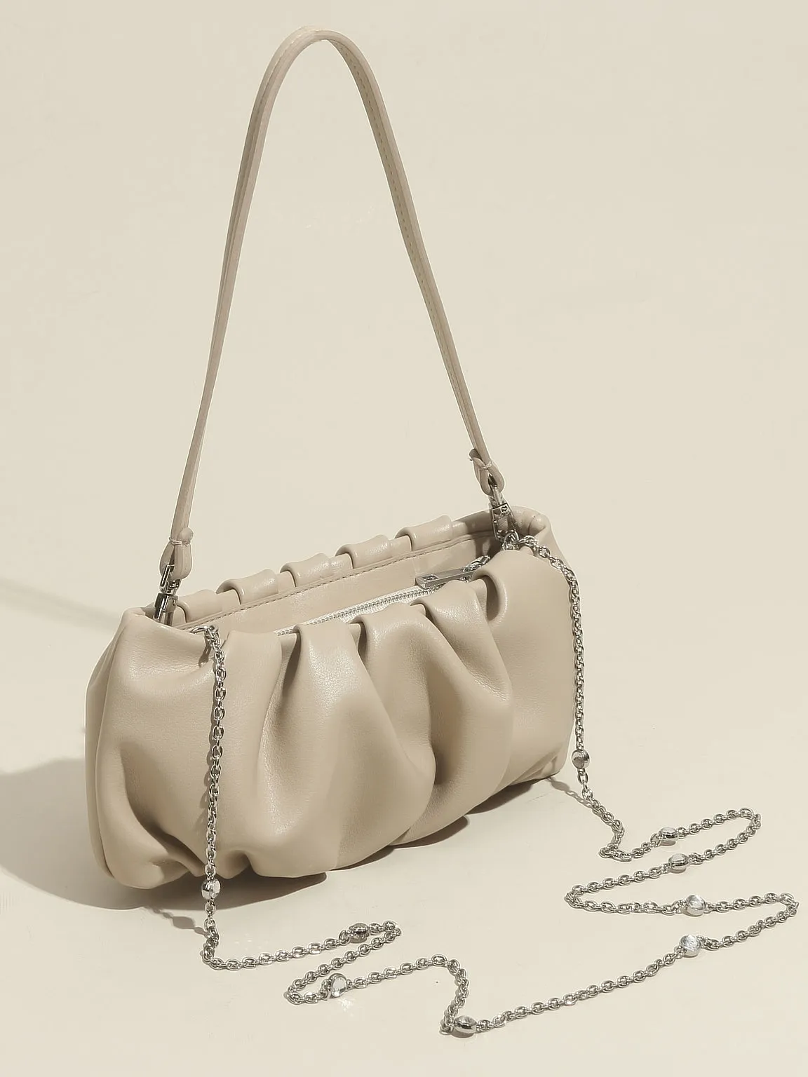 Women's Thin Strap Bean Shoulder Bag Cute Pouch Handbag Soft Nappa Leather Puffy Clutch Top Handle Ruched Bag