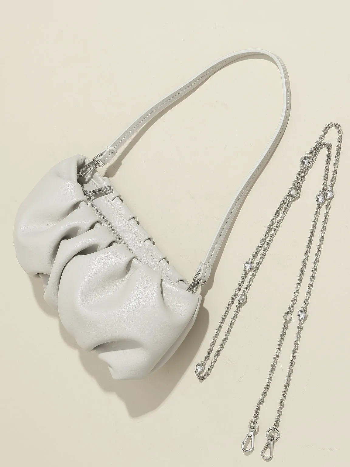 Women's Thin Strap Bean Shoulder Bag Cute Pouch Handbag Soft Nappa Leather Puffy Clutch Top Handle Ruched Bag