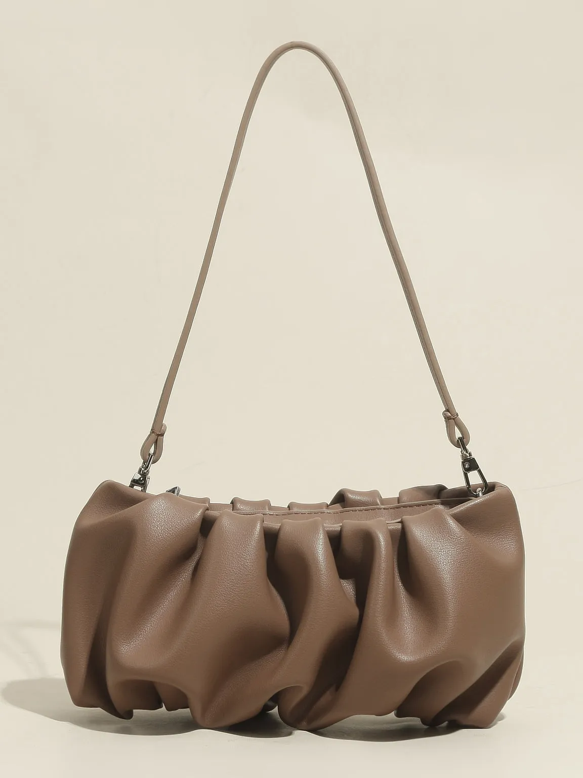 Women's Thin Strap Bean Shoulder Bag Cute Pouch Handbag Soft Nappa Leather Puffy Clutch Top Handle Ruched Bag