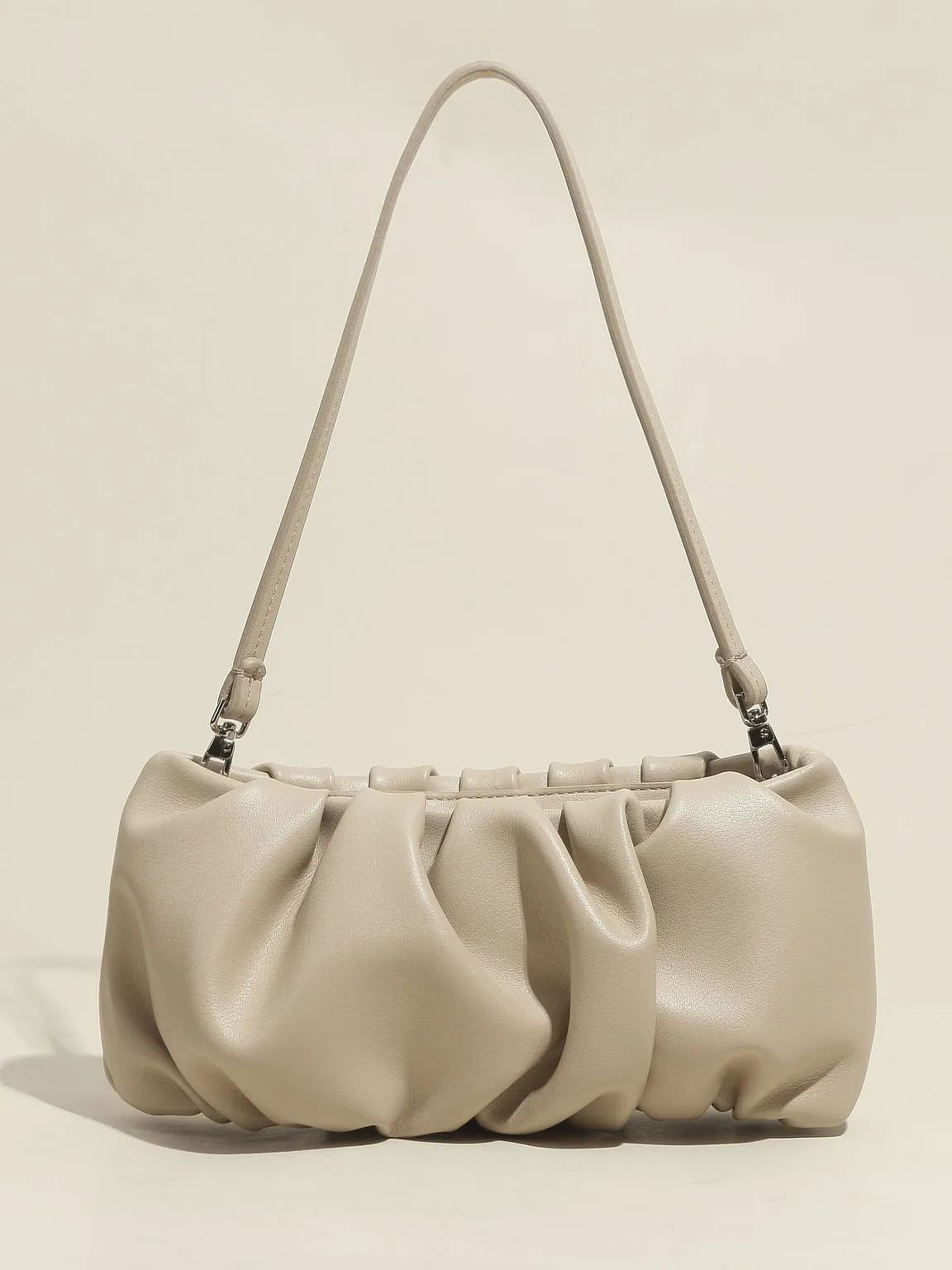 Women's Thin Strap Bean Shoulder Bag Cute Pouch Handbag Soft Nappa Leather Puffy Clutch Top Handle Ruched Bag